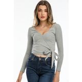 Kallisto Gri Melanj Kruvaze Crop Bluz