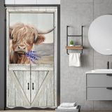 Kalmico Stall Bull Highland İnek Duş Perdesi 80 cm x 180 cm Komik Ahır Kapısı Küçük Yarım Dar Çiftlik Evi Rustik Ahşap Vintage Hayvan Banyo Seti Aksesuarları Plastik Kancalı Dekor