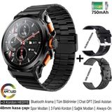 Kalobee SK43 Akıllı Saat Ultra Kaliteli 3 Kordonlu Amoled Ekran/sesli GÖRÜŞME/48MM KASA/750MAH Pil - Siyah