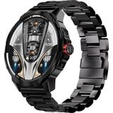 Kalobee SK50 1.85" 52 mm Büyük Kasa Akıllı Saat Silikon + Metal Çift Kordonlu - Siyah