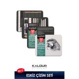 kalour Eskiz Karakalem Çizim Seti 50 Parça, Metal Kutulu (Defter Hediyeli)