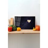 Kalp Ay Gökyüzü Cam Kesme Tahtası, Silikon Ayaklı, Sunum Kesim Doğrama Tablası, Temperli ve Rodajlı - 23 x 35 cm