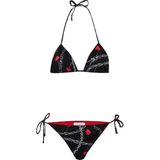 Kalp Baskı Siyah Üçgen Bikini Takım - 36