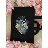 Kalp Çiçeği Baskılı Kitap Çantası /bölmeli / Book Cover / Apple Ipad 9 Tam Uyum Samsung Tablet - Siyah - 1 Adet