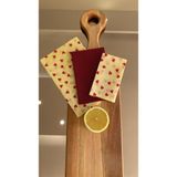 Kalp Desen Tekrar Kullanılabilen Doğal Balmumu (Balmumlu) Gıda Saklama Kumaş Bez 3’lü (Erzak Saklama Kabı) - 35*35 25*25 20*20 cm