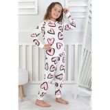 Kalp Desenli %100 Pamuk Kız Çocuk Pijama Takımı