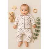 Kalp Desenli Bebek Pijama - Beyaz - Kırmızı - 0 - 3 Ay