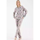 Kalp Desenli Polar Pijama Takım - Gri