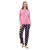 Kalp Desenli Uzun Kollu Kadın Pijama Takımı M