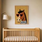 Kalp Gözlüklü At Çocuk Odası Duvar Posteri Çerçeveli Tablo Duvar Dekorasyonu - 30 x 40 - Ahşap Çerçeveli