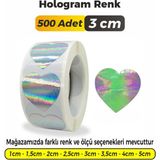 Kalp Kesimli Hologram Çok Amaçlı Etiket 3cm (500 Adet) - Çok Renkli