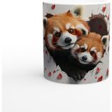 Kalp Kırığı Arasından Bakan Kırmızı Panda Çifti Temalı Baskılı Kupa Bardak - Renkli