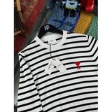Kalp Logo Detaylı Çizgili Erkek Triko Kazak - 001-Beyaz