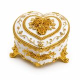 Kalp Şeklinde Mücevher Kutusu Gold İşlemeli Takı Kutusu 6x9 cm (Beyaz)