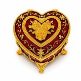 Kalp Şeklinde Mücevher Kutusu Gold İşlemeli Takı Kutusu 6x9 cm (Kırmızı)