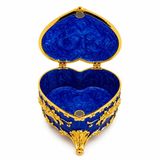 Kalp Şeklinde Mücevher Kutusu Gold İşlemeli Takı Kutusu 6x9 cm (Mavi)