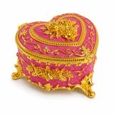 Kalp Şeklinde Mücevher Kutusu Gold İşlemeli Takı Kutusu 6x9 cm (Pembe)