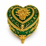 Kalp Şeklinde Mücevher Kutusu Gold İşlemeli Takı Kutusu 6x9 cm (Yeşil)