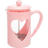 Kalp Tasarımlı French Press 1 L, Cam, Paslanmaz Filtreli, Isıya Dayanıklı - Pembe
