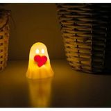 Kalp Tutan Hayalet Biblo Figürü, Modern Dekoratif Heykel, Beyaz, Plastik, 7 cm, Pilli LED Mum Hediyeli