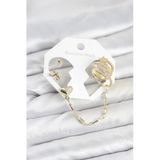 Kalp Yıldız Model Pirinç Gold Renk Zincir Bağlantılı Ear Cuff Küpe Seti -1492