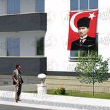 Kalpaklı Gazi Mustafa Kemal Atatürk Ay Yıldız Türk Bayraklı Poster Tören Kutlama Cephe Bayrağı