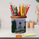 Kalpaklı Mustafa Kemal Atatürk Ahşap Seramik Kalemlik - s176 - Beyaz