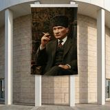 Kalpaklı Mustafa Kemal Atatürk Portresi Poster Bayrak Premium Raşel Kumaş ATA70 2X3M