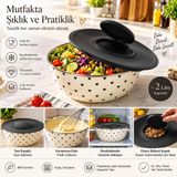 Kalpli Desenli Kapaklı Salata Kasesi, 2 Litre, Krem/Siyah | BPA İçermez, Buzdolabına Uygun, Ekstra Bölmeli Kapak, Paslanmaz Çelik Görünüm, Çok Amaçlı Kullanım