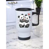 Kalpli Panda Baskılı Kulplu Çelik Bardak Termos 450 ml