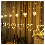 Kalpli Saçak LED Perde Işık, 8 Farklı Işık Modu, 3 Metre Uzunluğunda, 138 LED’li Sarı Işık, 6 Adet Büyük 6 Adet Küçük Kalp, Su Geçirmez, Dekorasyon Noel Yılbaşı İçin Saçak LED Yılbaşı Perde Işık