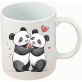 Kalpli Sevimli Panda Baskılı Beyaz Kupa Bardak Doğum Günü Hediyesi