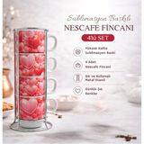 Kalpli Süblimasyon Baskılı 4'lü Nescafe Fincan Takımı - 001 - Beyaz