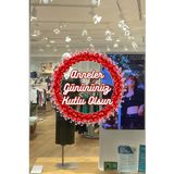 Kalpli Yuvarlak Tasarım Anneler Günü Cam Vitrin Sticker, Anneler Gününüz Kutlu Olsun Yazısı Mağaza Vitrin Süsü