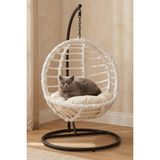 Kalyon Home Ayaklı Rattan Kedi Salıncağı Kedi Yatağı Minderli 44X50 cm Kedi Yatağı & Kafesi - Açık Beyaz - Gri - 44 x 50 cm