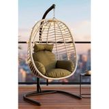 Kalyon Home Capri Askılı Rattan Bahçe Balkon Salıncağı - Armut Salıncak 2mm Profil Su Itici Keten Minderli - Yeşil