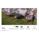 Kalyon Home Garden Nice Rattan Bahçe Balkon Mobilyası 2+1+1 ve Masa - Kahverengi