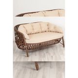 Kalyon Home Sicilya 3+1+1 Rattan Örgü Bahçe Mobilyası Yuvarlak Cam Masa - Bej