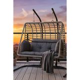 KalyonHome Salina Çift Kişilik Bahçe Salıncağı Balkon Salıncağı Ayaklı Salıncak Gri Sentetik Rattan 200 cm