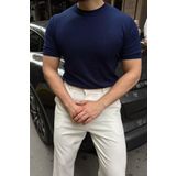Kama Erkek Bisiklet Yaka Pamuk Regular Fit Kısa Kollu İnce Triko Tişört Lacivert XXL