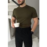 Kama Erkek Bisiklet Yaka Pamuk Regular Fit Kısa Kollu İnce Triko Tişört Nefti S