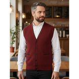 Kamalı Erkek Bordo V Yaka Triko Düğmeli Cepli Çizgi Desenli Regular Fit Tüylenmeyen Örgü Yelek - XL
