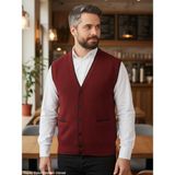 Kamalı Erkek Bordo V Yaka Triko Düğmeli Cepli Çizgi Desenli Regular Fit Tüylenmeyen Örgü Yelek - XL