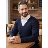 Kamalı Erkek Lacivert Tüylenme Yapmayan Anti-pilling Standart Fit Normal Kesim V Yaka Triko Kazak - XL