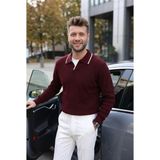 Kamalı Erkek Oversize Selanik Örgü Polo Yaka Triko Kazak - Bordo