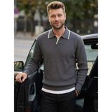 Kamalı Erkek Oversize Selanik Örgü Polo Yaka Triko Kazak - Gri - XL