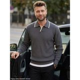 Kamalı Erkek Oversize Selanik Örgü Polo Yaka Triko Kazak - Gri - XL