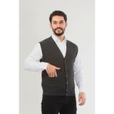 Kamalı Gri Erkek V Yaka Triko Düğmeli Cepli Çizgi Desenli Regular Fit Tüylenmeyen Örgü Yelek