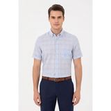 Kamer Erkek Büyük Beden Klasik Tek Cepli Kısa Kol Gömlek BGL-ST05605 - 4XL - Mavi