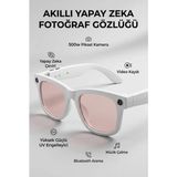 Kamera Mikrofonlu Beyaz Akıllı Gözlük Şık Çerçeve Bluetooth Bağlantılı - 1